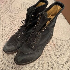 Vintage Black Lace-Up Leather Boots
